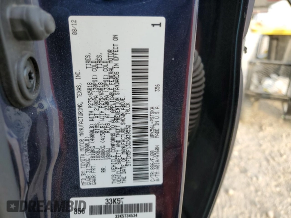 2012 Toyota Tundra 4WD Truck with VIN 5TFDM5F13CX039552, listed as a Copart auction lot 81399594 with 167,461 mi miles and Salvage Title. Bid and sale history available at carsss.com. Image 12.