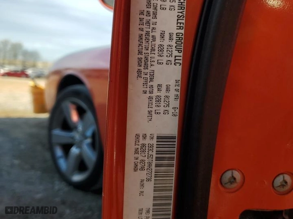 2010 Dodge Challenger R/T with VIN 2B3CJ5DT0AH272736, listed as a Copart auction lot 49638385 with 286,310 mi miles and Salvage Title. Bid and sale history available at carsss.com. Image 12.