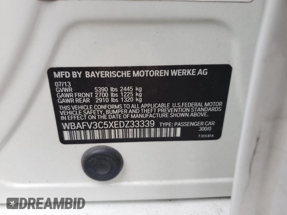 2014 BMW 5 Series 535d xDrive with VIN WBAFV3C5XEDZ33339, listed as a Copart auction lot 62984935 with 148,039 mi miles and Non repairable. Bid and sale history available at DreamBid. Image 13.