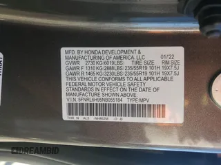 2022 Honda Odyssey Elite z VIN 5FNRL6H95NB055184, wystawiony jako Copart lot #49643595 z przebiegiem 50 574 mil mil oraz Szkoda całkowita • Salvage title. Historia ofert i sprzedaży dostępna na DreamBid. Obrazek 14.