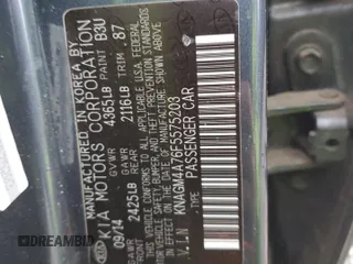 2015 Kia Optima LX with VIN KNAGM4A76F5575203, listed as a Copart auction lot 58827985 with 115,259 mi miles and Clean title. Bid and sale history available at DreamBid. Image 12.