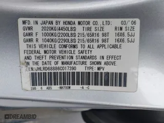 2006 Honda CR-V EX with VIN JHLRD68886C017390, listed as a IAAI auction lot 41458626 with 209,177 mi miles. Bid and sale history available at carsss.com. Image 9.