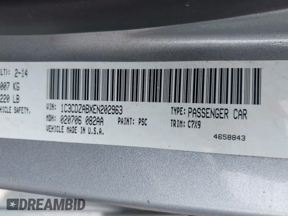 2014 Dodge Avenger SE with VIN 1C3CDZABXEN202963, listed as a IAAI auction lot 42479888 with 178,718 mi miles and . Bid and sale history available at DreamBid. Image 9.