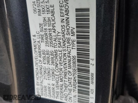 2025 Honda CR-V EX-L with VIN 7FARS4H75SE008095, listed as a Copart auction lot 42639555 with 9,309 mi miles and Salvage Title. Bid and sale history available at DreamBid. Image 13.