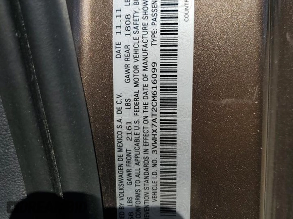 2012 Volkswagen Beetle 2.5L with VIN 3VWHX7AT2CM616099, listed as a Copart auction lot 56421455 with 225,279 mi miles and Salvage title. Bid and sale history available at DreamBid. Image 12.
