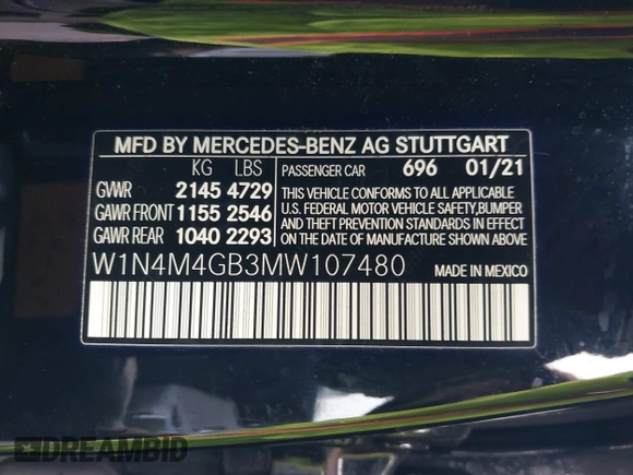 2021 Mercedes-Benz GLB 250 z VIN W1N4M4GB3MW107480, wystawiony jako IAAI lot #41827300 z przebiegiem 45 967 mil mil oraz . Historia ofert i sprzedaży dostępna na DreamBid. Obrazek 9.