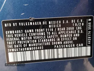 2021 Volkswagen Golf TSI z VIN 3VWG57AU9MM005403, wystawiony jako Copart lot #76763794 z przebiegiem 79 854 mil mil oraz Szkoda całkowita • Salvage title. Historia ofert i sprzedaży dostępna na DreamBid. Obrazek 14.