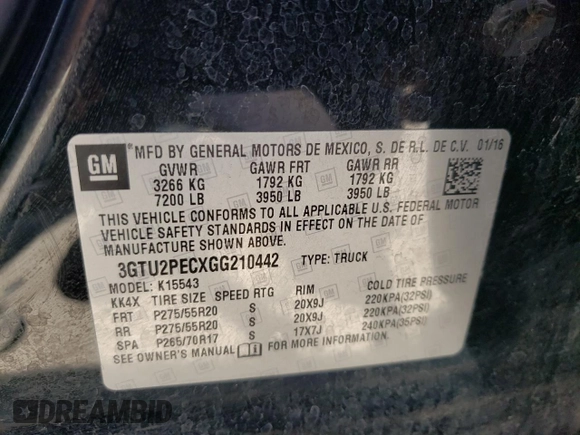 2016 GMC Sierra 1500 Denali z VIN 3GTU2PECXGG210442, wystawiony jako Copart lot #47174782 z przebiegiem 92 313 mil mil oraz Szkoda całkowita • Salvage title. Historia ofert i sprzedaży dostępna na DreamBid. Obrazek 10.