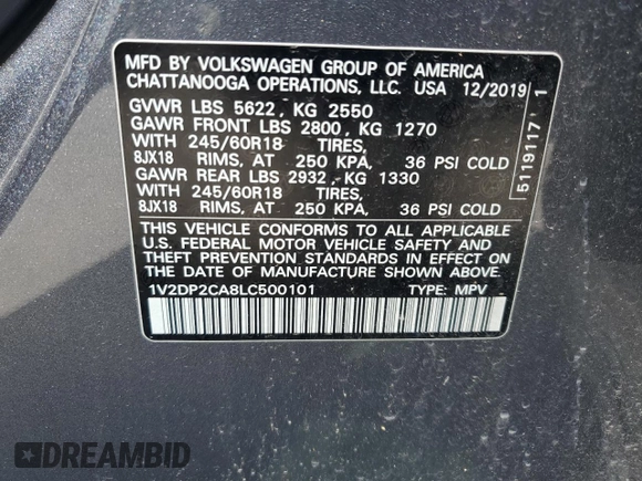 2020 Volkswagen Atlas SE with VIN 1V2DP2CA8LC500101, listed as a Copart auction lot 48404194 with 58,287 mi miles and . Bid and sale history available at DreamBid. Image 14.