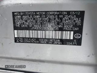 2012 Lexus IS 350 z VIN JTHCE5C22C5002735, wystawiony jako IAAI lot #42295104 z przebiegiem 253 853 mil mil oraz . Historia ofert i sprzedaży dostępna na DreamBid. Obrazek 9.