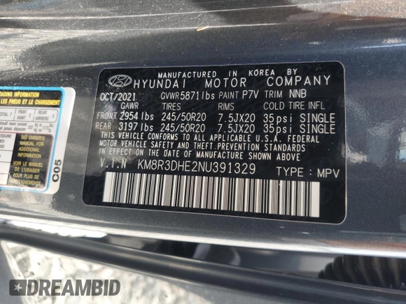 2022 Hyundai Palisade SEL z VIN KM8R3DHE2NU391329, wystawiony jako Copart lot #56842765 z przebiegiem 60 436 mil mil oraz Szkoda całkowita • Salvage title. Historia ofert i sprzedaży dostępna na DreamBid. Obrazek 14.