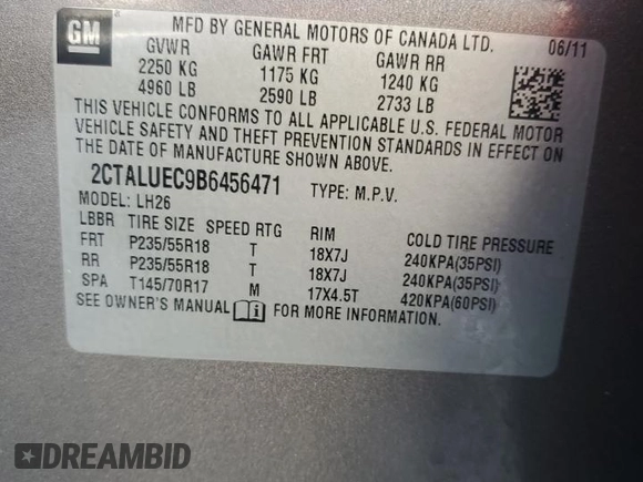 2011 GMC Terrain SLT-1 with VIN 2CTALUEC9B6456471, listed as a Copart auction lot 51614855 with 186,307 mi miles and Salvage Title. Bid and sale history available at carsss.com. Image 14.