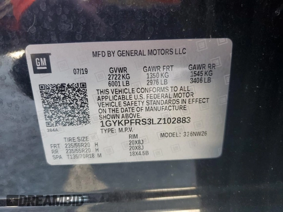 2020 Cadillac XT6 AWD Premium Luxury with VIN 1GYKPFRS3LZ102883, listed as a Copart auction lot 75562674 with 105,428 mi miles and Non Repairable. Bid and sale history available at carsss.com. Image 14.