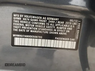 2013 Volkswagen CC VR6 Lux with VIN WVWHU7AN9DE508793, listed as a Copart auction lot 45765715 with 165,897 mi miles and Salvage Title. Bid and sale history available at carsss.com. Image 14.