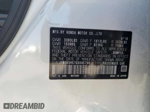 2016 Honda Fit LX z VIN JHMGK5H57GX045796, wystawiony jako Copart lot #59555545 z przebiegiem 94 235 mil mil oraz Szkoda całkowita • Salvage title. Historia ofert i sprzedaży dostępna na DreamBid. Obrazek 13.