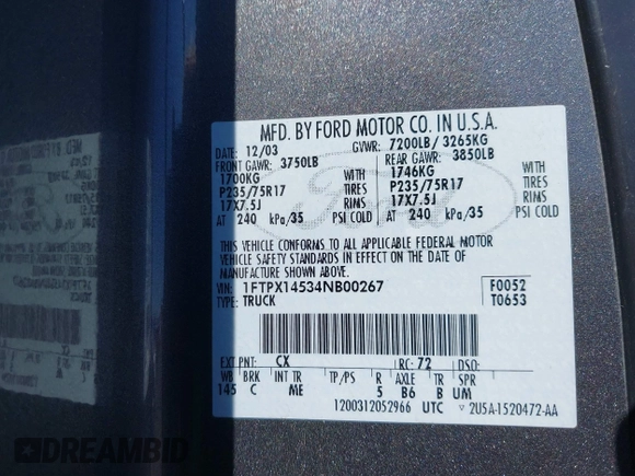 2004 Ford F-150 XLT с VIN 1FTPX14534NB00267, выставлен на аукционе IAAI как лот 42762003 с пробегом 111 632 миль миль и . История ставок и продаж доступна на DreamBid. Изображение 9.