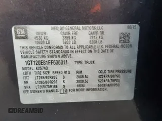 2015 GMC Sierra 2500HD available WiFi Denali with VIN 1GT120E81FF636011, listed as a Copart auction lot 46609505 with 108,242 mi miles and Salvage Title. Bid and sale history available at carsss.com. Image 15.