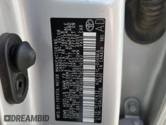 2009 Toyota Matrix S z VIN 2T1KE40E79C016082, wystawiony jako Copart lot #48547515 z przebiegiem 169 592 mil mil oraz Szkoda całkowita • Salvage title. Historia ofert i sprzedaży dostępna na DreamBid. Obrazek 13.