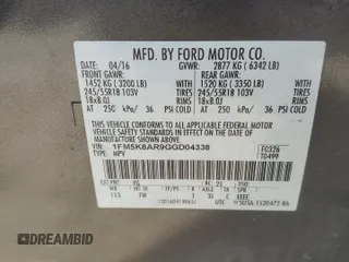 2016 Ford Utility Police Interceptor with VIN 1FM5K8AR9GGD04338, listed as a Copart auction lot 75249224 with 0 mi miles and Salvage Title. Bid and sale history available at carsss.com. Image 13.