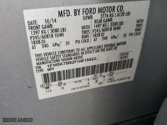 2015 Ford Explorer with VIN 1FM5K7B82FGB15822, listed as a Copart auction lot 44443335 with 0 mi miles and Salvage Title. Bid and sale history available at carsss.com. Image 13.