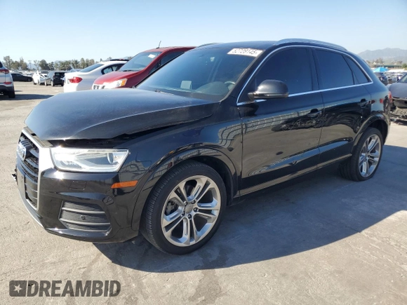 2017 Audi Q3 Premium Plus with VIN WA1HCCFS0HR009755, listed as a Copart auction lot 52728145 with 105,459 mi miles and Salvage title. Bid and sale history available at DreamBid. Image 1.