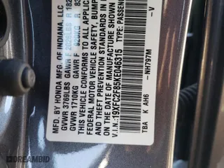 2019 Honda Civic Sedan Sport with VIN 19XFC2F85KE046315, listed as a Copart auction lot 47567155 with 56,983 mi miles and Salvage Title. Bid and sale history available at carsss.com. Image 13.