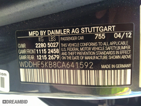 2012 Mercedes-Benz E-Class E 350 Luxury with VIN WDDHF5KB8CA641592, listed as a IAAI auction lot 41493356 with 152,981 mi miles. Bid and sale history available at carsss.com. Image 9.