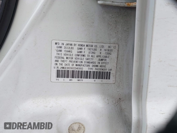 2012 Honda Fit с VIN JHMGE8H39CC040950, выставлен на аукционе IAAI как лот 41606412 с пробегом 120 193 миль миль и . История ставок и продаж доступна на DreamBid. Изображение 9.