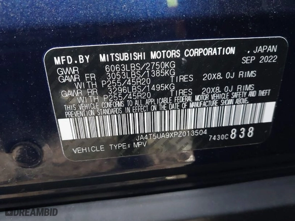 2023 Mitsubishi Outlander PHEV SE with VIN JA4T5UA9XPZ013504, listed as a IAAI auction lot 41208867 with 14285 miles. Bid and sale history available at carsss.com. Image 9.