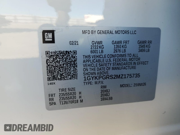 2021 Cadillac XT6 Sport with VIN 1GYKPGRS2MZ175735, listed as a Copart auction lot 88703045 with 26,902 mi miles and Salvage title. Bid and sale history available at DreamBid. Image 14.