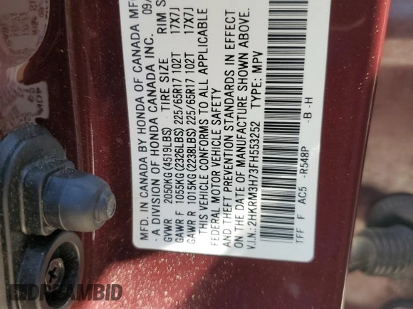 2015 Honda CR-V EX-L with VIN 2HKRM3H73FH553252, listed as a Copart auction lot 50388855 with 114,151 mi miles and Salvage Title. Bid and sale history available at carsss.com. Image 12.