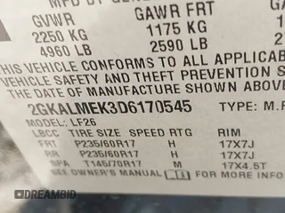 2013 GMC Terrain SLE with VIN 2GKALMEK3D6170545, listed as a IAAI auction lot 42406734 with 173,296 mi miles and . Bid and sale history available at DreamBid. Image 9.
