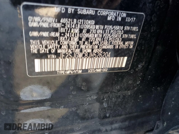 2018 Subaru Forester Touring with VIN JF2SJGWC8JH526204, listed as a Copart auction lot 47006815 with 85,820 mi miles and Salvage Title. Bid and sale history available at carsss.com. Image 13.