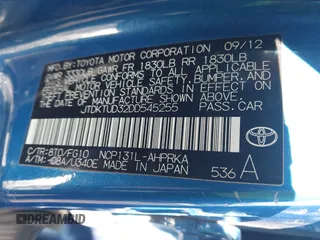 2013 Toyota Yaris L with VIN JTDKTUD32DD545255, listed as a IAAI auction lot 41356657 with 170,692 mi miles. Bid and sale history available at carsss.com. Image 9.