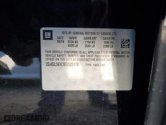 2014 Buick Regal with VIN 2G4GL5EX3E9325176, listed as a Copart auction lot 76778644 with 63,580 mi miles and Salvage Title. Bid and sale history available at DreamBid. Image 12.