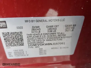 2022 Chevrolet Traverse LT Cloth with VIN 1GNEVGKW8NJ157091, listed as a Copart auction lot 89174845 with 34,154 mi miles and Non Repairable. Bid and sale history available at carsss.com. Image 16.