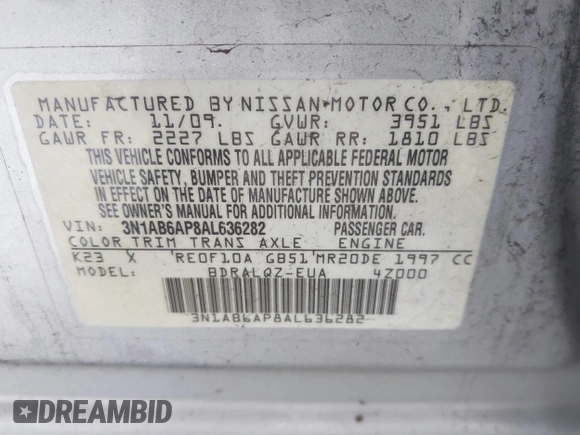 2010 Nissan Sentra S with VIN 3N1AB6AP8AL636282, listed as a IAAI auction lot 42517409 with 167,114 mi miles and . Bid and sale history available at DreamBid. Image 9.