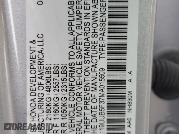 2021 Acura TLX z VIN 19UUB5F37MA015509, wystawiony jako Copart lot #57645505 z przebiegiem 17 478 mil mil oraz Szkoda całkowita • Salvage title. Historia ofert i sprzedaży dostępna na DreamBid. Obrazek 12.