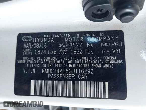 2016 Hyundai Accent SE z VIN KMHCT4AE8GU116292, wystawiony jako IAAI lot #42430290 z przebiegiem 127 084 mil mil oraz . Historia ofert i sprzedaży dostępna na DreamBid. Obrazek 9.
