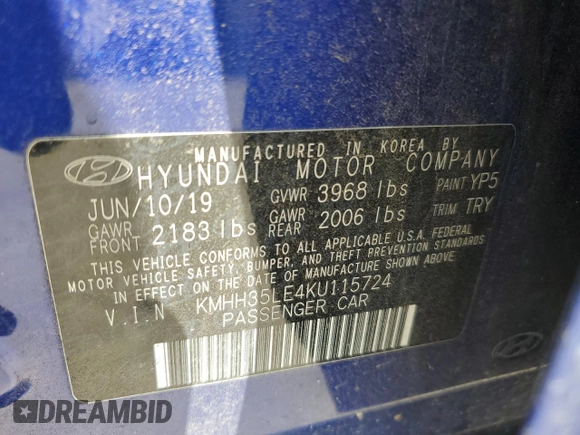 2019 Hyundai Elantra GT with VIN KMHH35LE4KU115724, listed as a Copart auction lot 66936824 with 0 mi miles and Salvage Title. Bid and sale history available at carsss.com. Image 13.