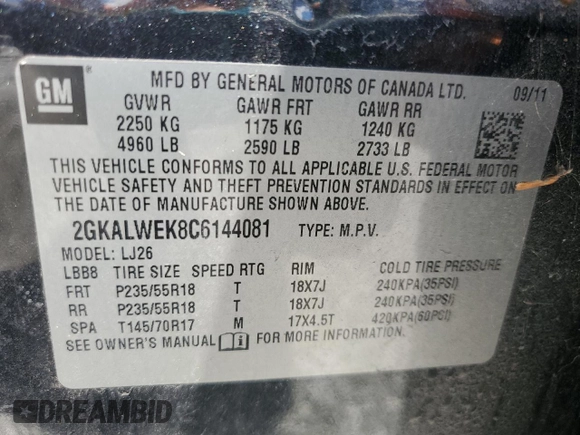 2012 GMC Terrain SLT-2 with VIN 2GKALWEK8C6144081, listed as a Copart auction lot 58660315 with 170,350 mi miles and Clean title. Bid and sale history available at DreamBid. Image 13.