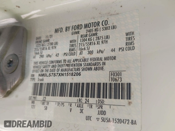 2022 Ford Transit Connect XL z VIN NM0LS7S7XN1518206, wystawiony jako IAAI lot #42107246 z przebiegiem 64 311 mil mil oraz . Historia ofert i sprzedaży dostępna na DreamBid. Obrazek 9.