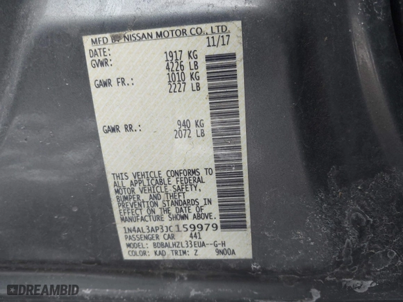 2018 Nissan Altima 2.5 SL with VIN 1N4AL3AP3JC159979, listed as a IAAI auction lot 41262870 with 87,249 mi miles. Bid and sale history available at carsss.com. Image 9.