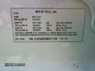 2021 Tesla Model Y Long Range with VIN 5YJYGDEE0MF077789, listed as a Copart auction lot 45838495 with 89,268 mi miles and Salvage Title. Bid and sale history available at DreamBid. Image 12.
