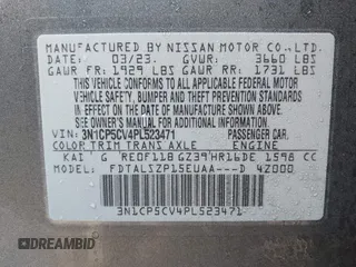 2023 Nissan Kicks SV with VIN 3N1CP5CV4PL523471, listed as a IAAI auction lot 41099253 with 27,211 mi miles. Bid and sale history available at carsss.com. Image 9.