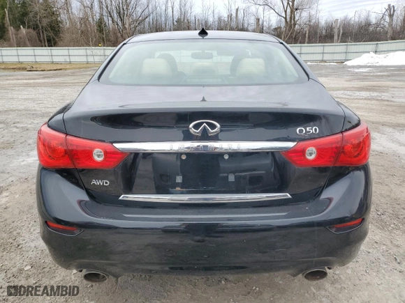 2014 Infiniti Q50 Hybrid Premium with VIN JN1AV7ARXEM701420, listed as a Copart auction lot 48456835 with 104,310 mi miles and Salvage Title. Bid and sale history available at carsss.com. Image 6.