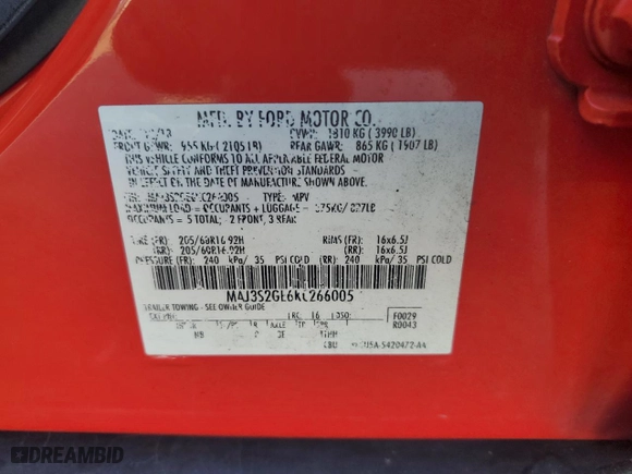 2019 Ford EcoSport SE with VIN MAJ3S2GE6KC266005, listed as a Copart auction lot 73682614 with 79,501 mi miles and Salvage Title. Bid and sale history available at carsss.com. Image 13.