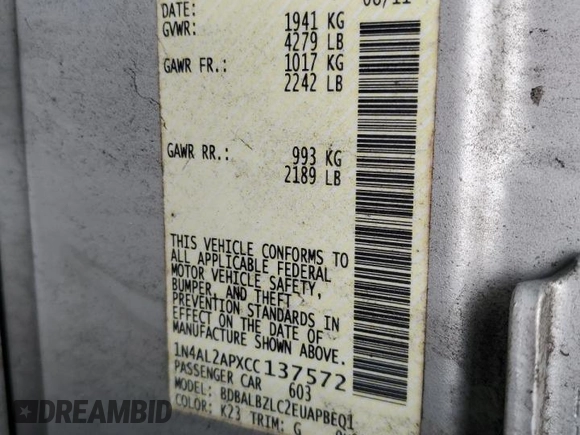 2012 Nissan Altima S with VIN 1N4AL2APXCC137572, listed as a Copart auction lot 50612885 with 192,042 mi miles and Salvage Title. Bid and sale history available at DreamBid. Image 13.
