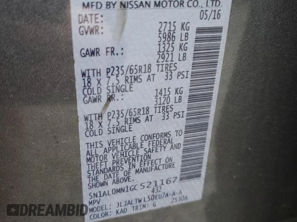 2016 Infiniti QX60 with VIN 5N1AL0MN1GC521167, listed as a Copart auction lot 82646074 with 111,293 mi miles and Salvage Title. Bid and sale history available at carsss.com. Image 15.