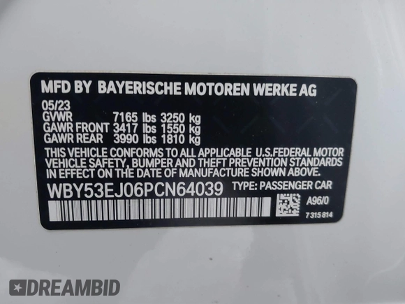 2023 BMW i7 xDrive60 z VIN WBY53EJ06PCN64039, wystawiony jako IAAI lot #40752159 z przebiegiem 8837 mil mil oraz . Historia ofert i sprzedaży dostępna na DreamBid. Obrazek 9.